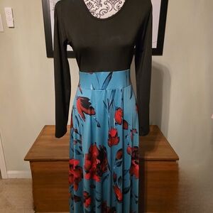 Floral Black and Blue Maxi Skirt